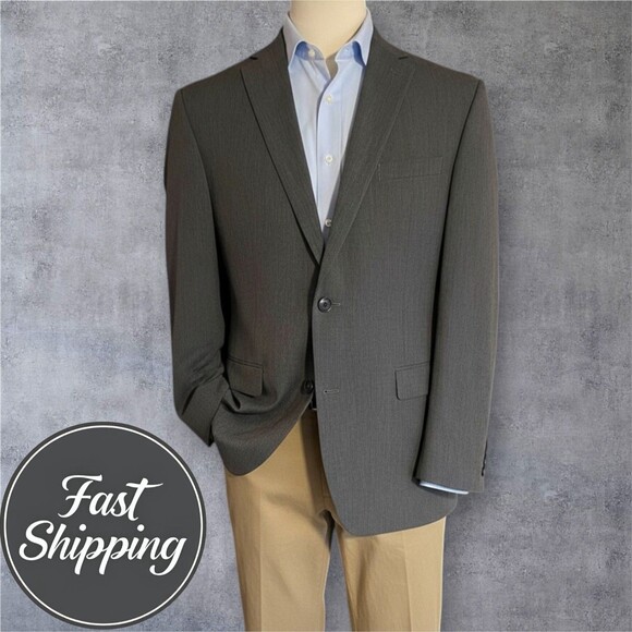 Chaps Men's 44L Gray Blazer Sport Coat Two Button Single Vent Suit Jacket